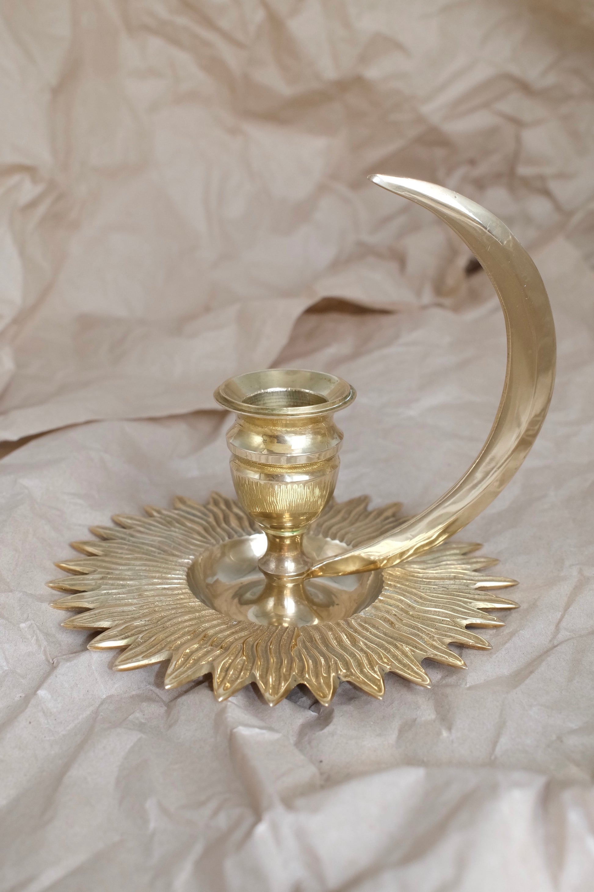 Vintage Sculptural Brass Candle Holder