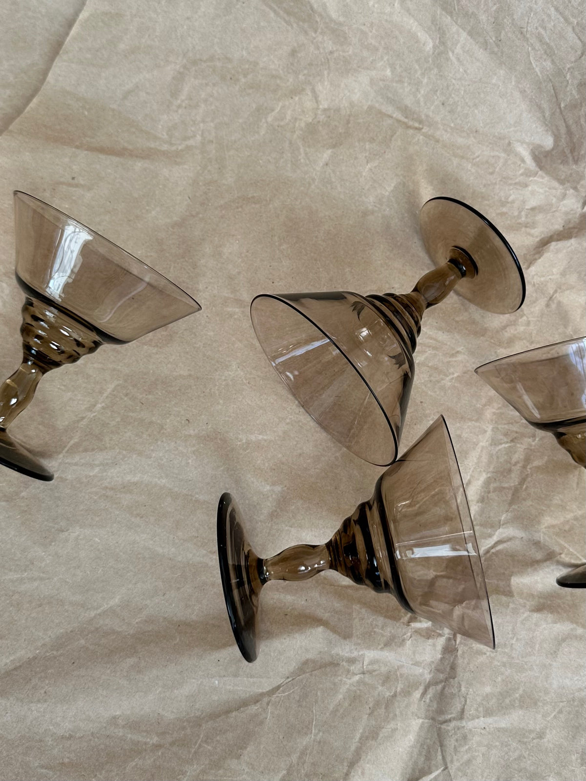 Set of 4 Vintage Smoked Brown Glasses