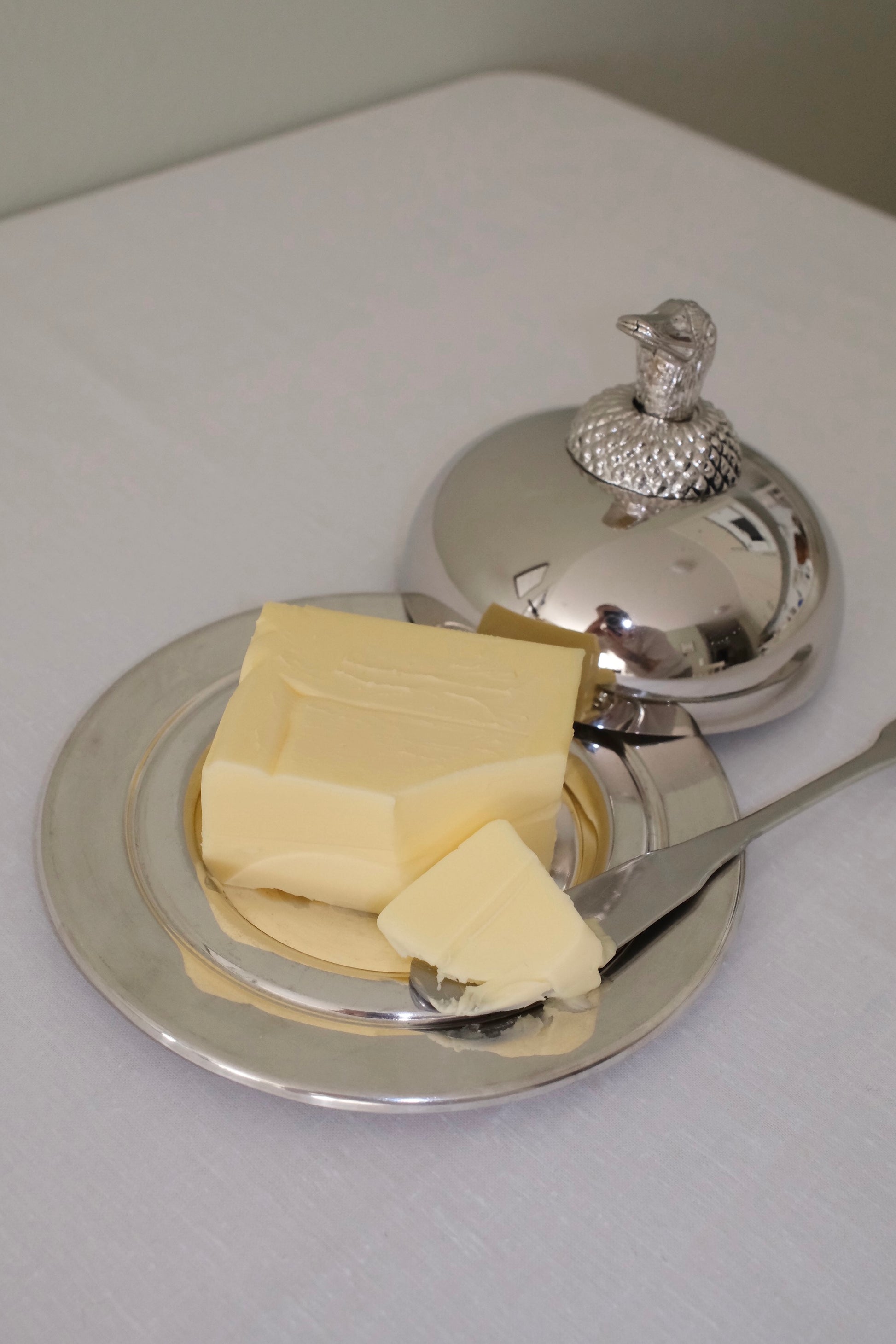 Vintage Butter Dish with Duck Handle