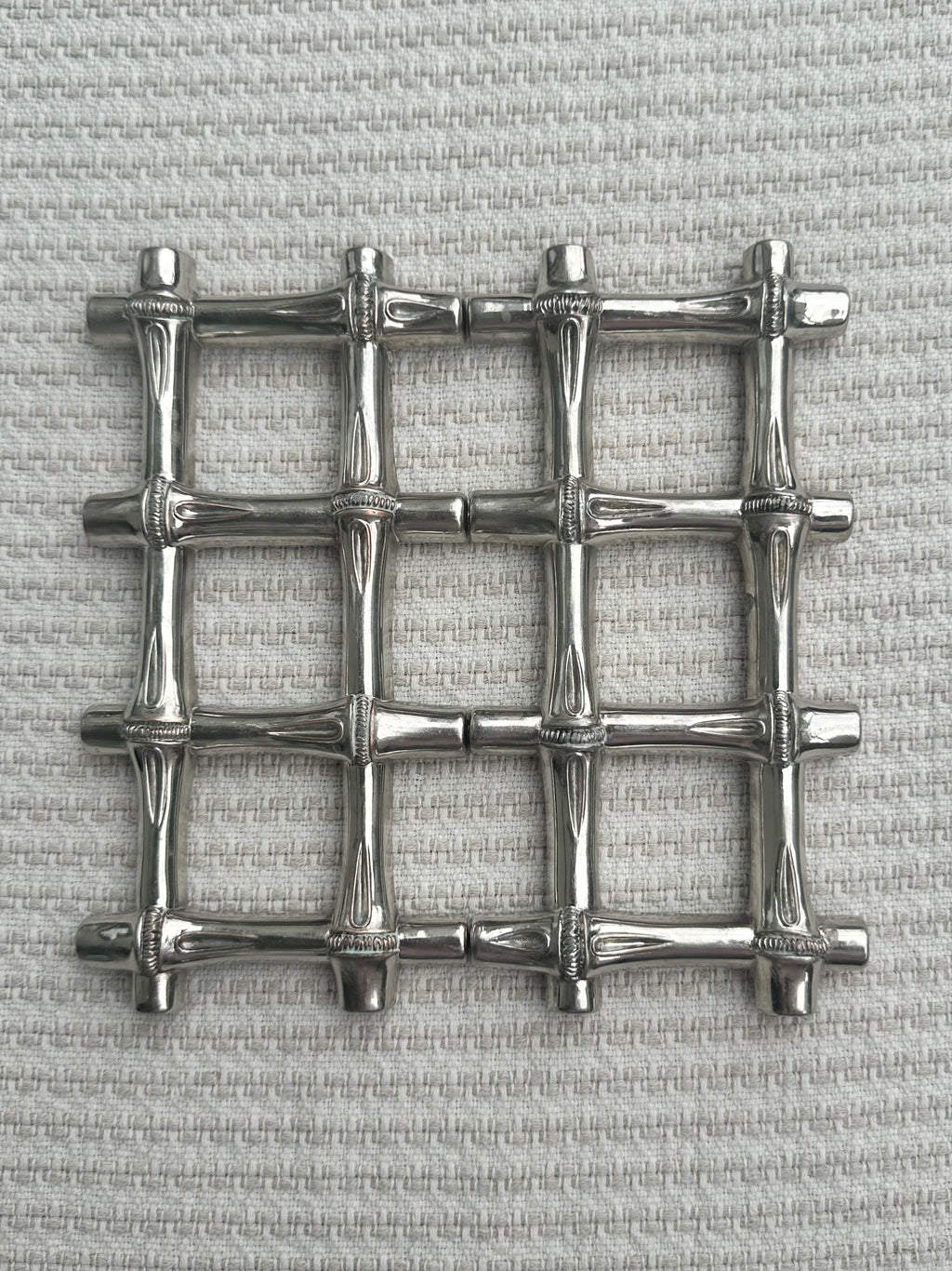 Vintage Expandable Silver-Plated Bamboo Trivet