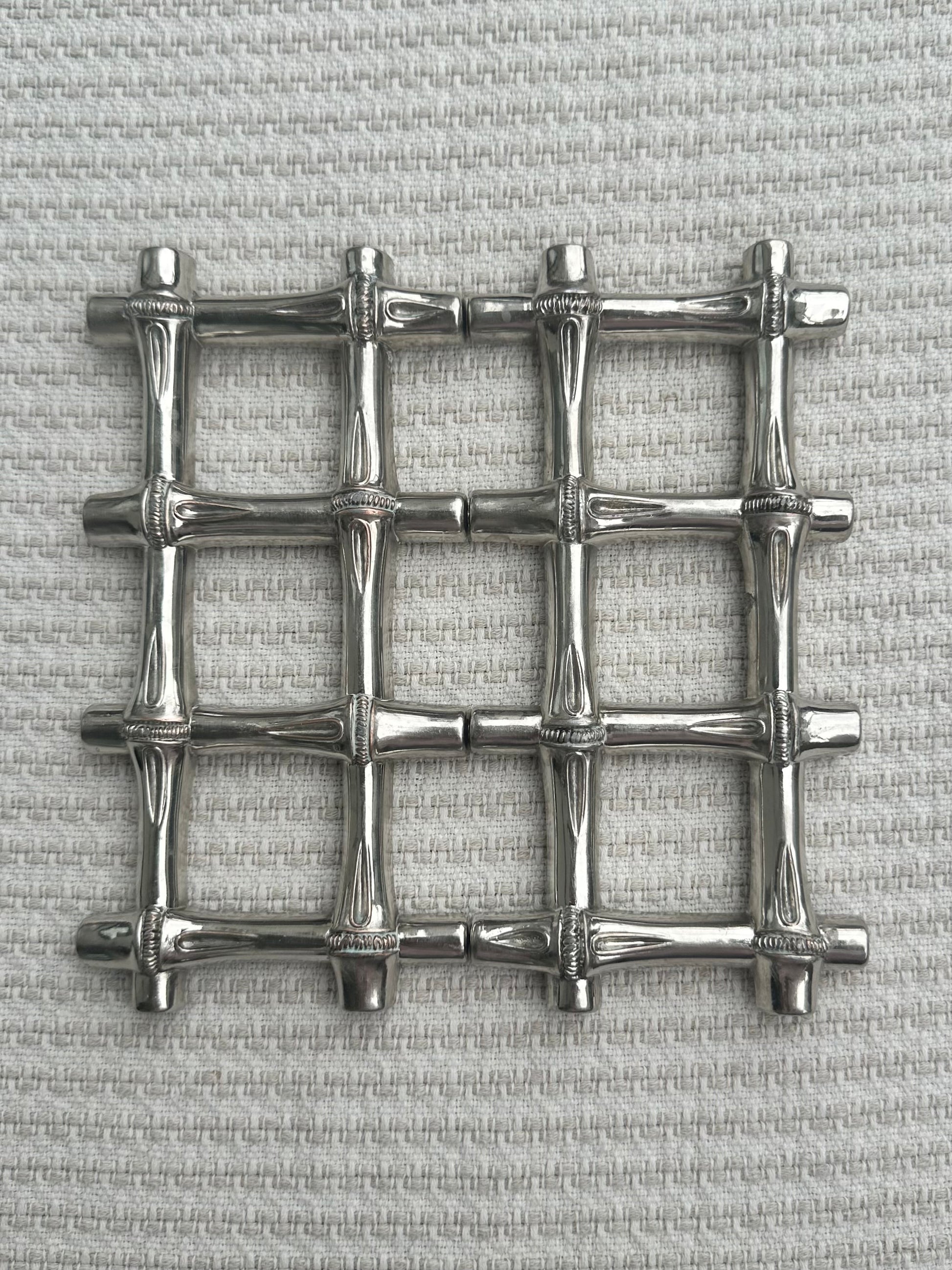 Vintage Expandable Silver-Plated Bamboo Trivet