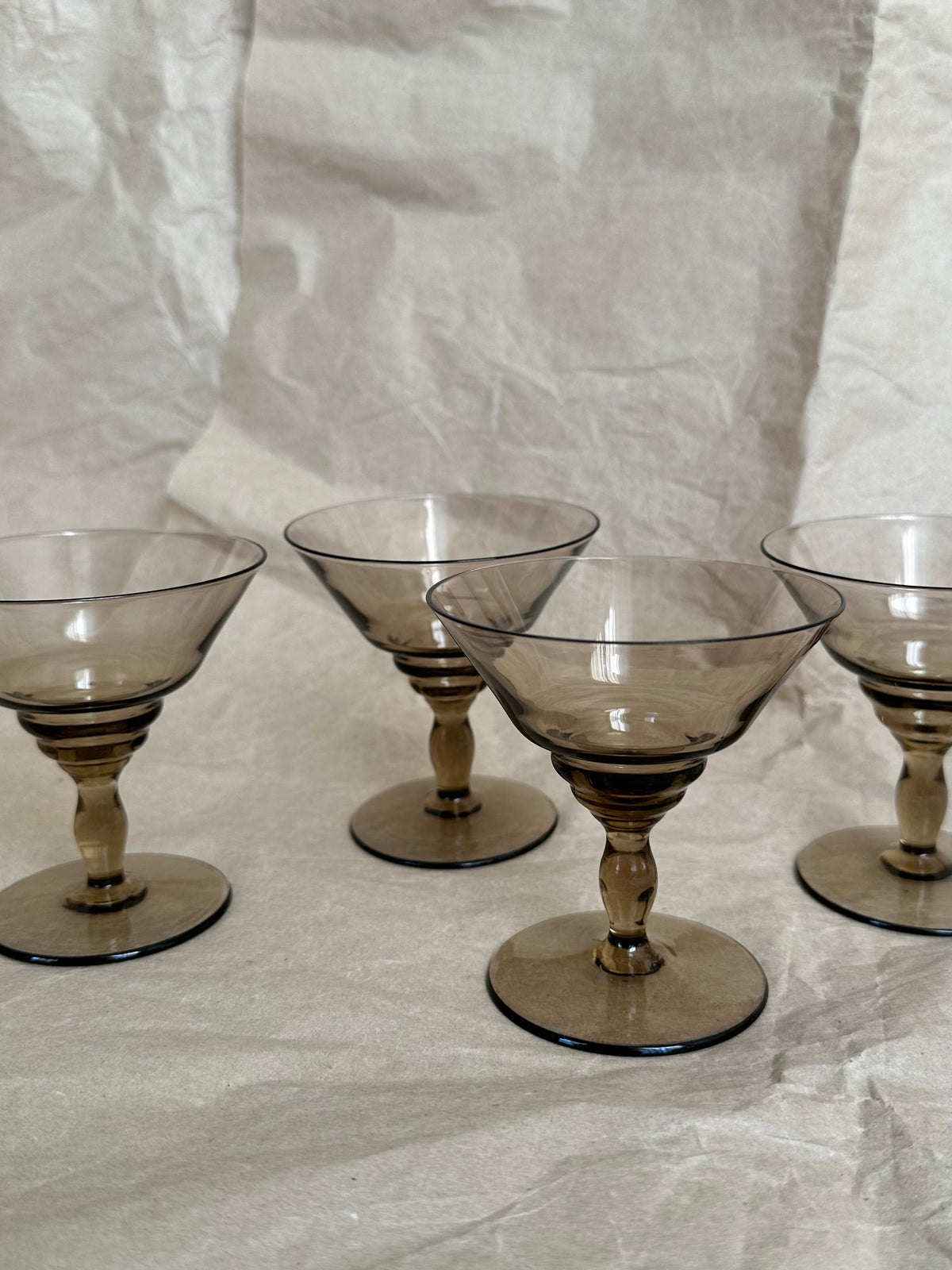 Set of 4 Vintage Smoked Brown Glasses