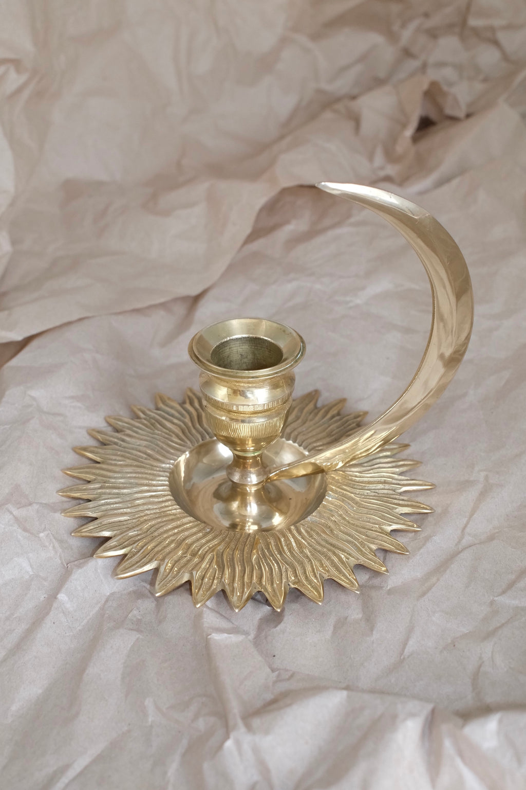 Vintage Sculptural Brass Candle Holder