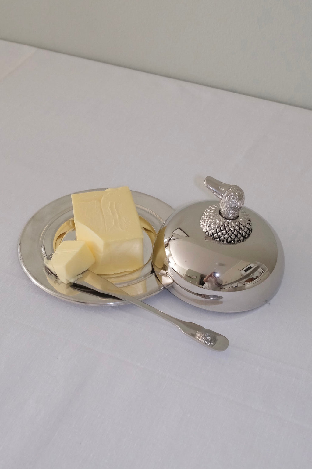 Vintage Butter Dish with Duck Handle