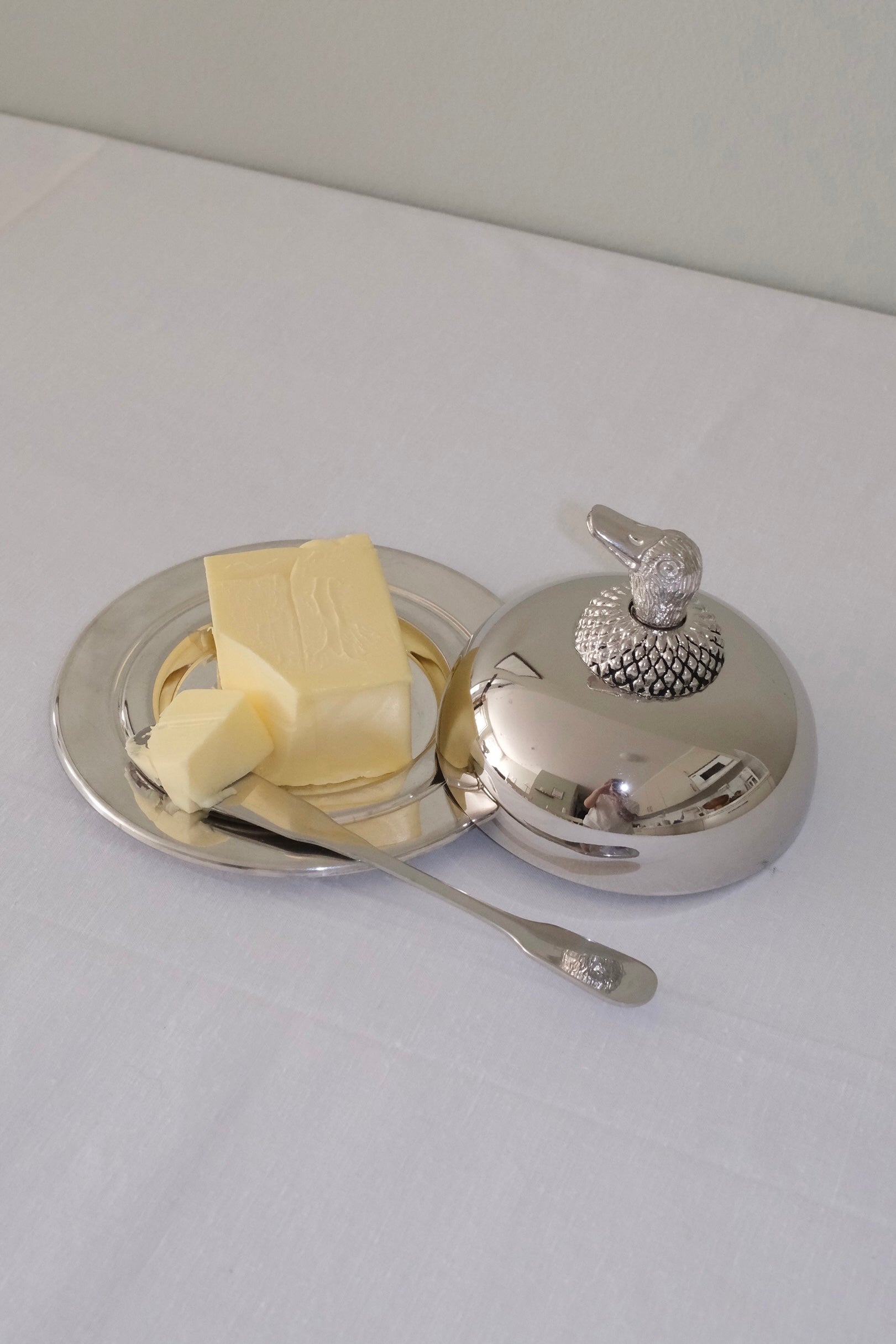 Vintage Butter Dish with Duck Handle