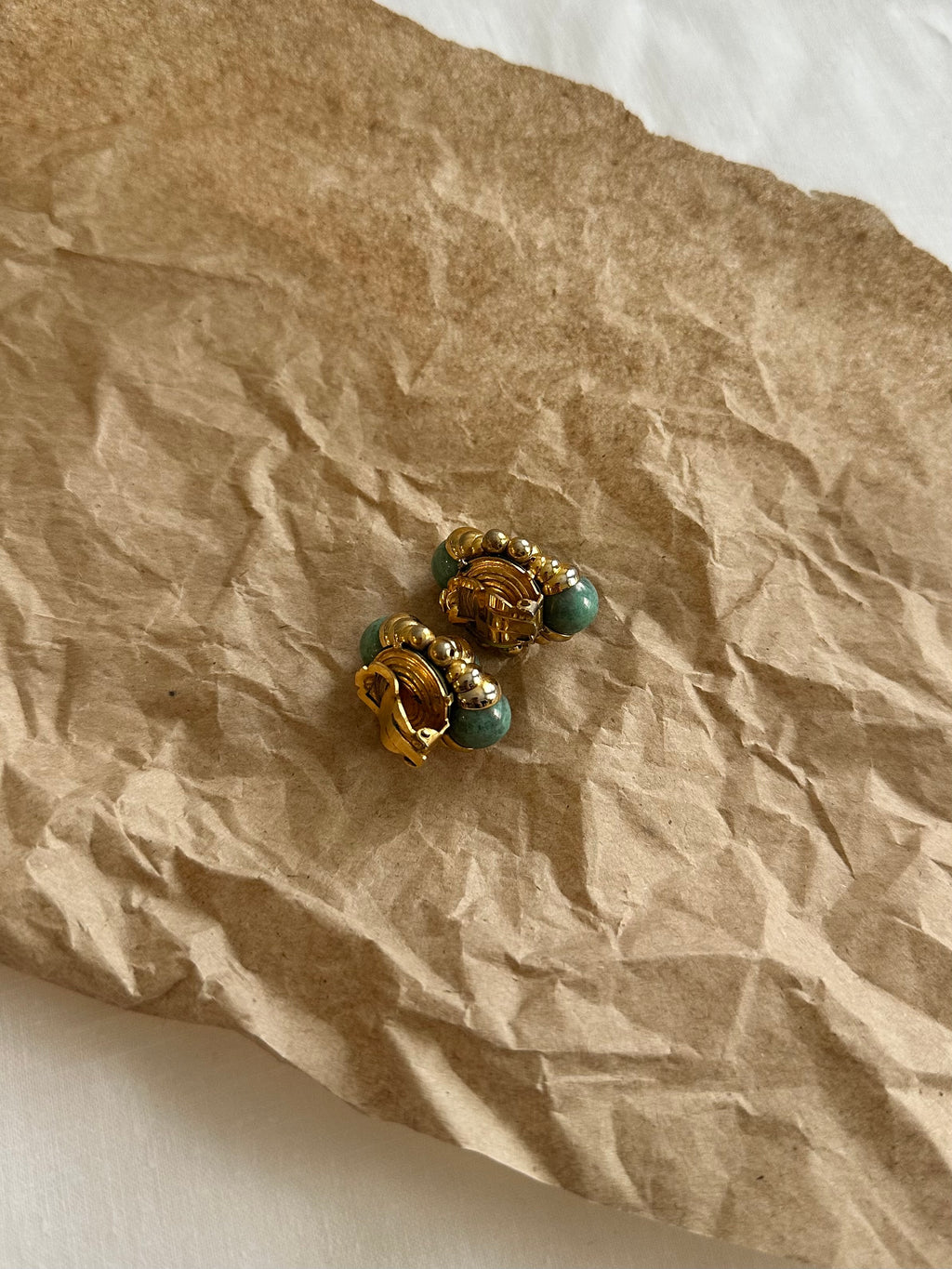 Vintage Green Beaded Clip-On Earrings