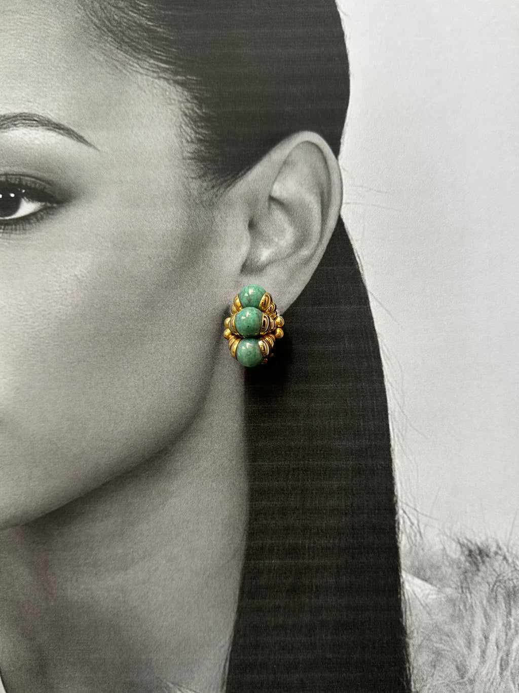 Vintage Green Beaded Clip-On Earrings