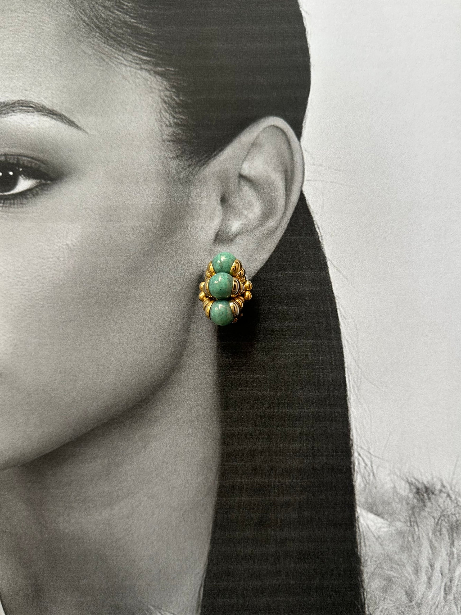 Vintage Green Beaded Clip-On Earrings