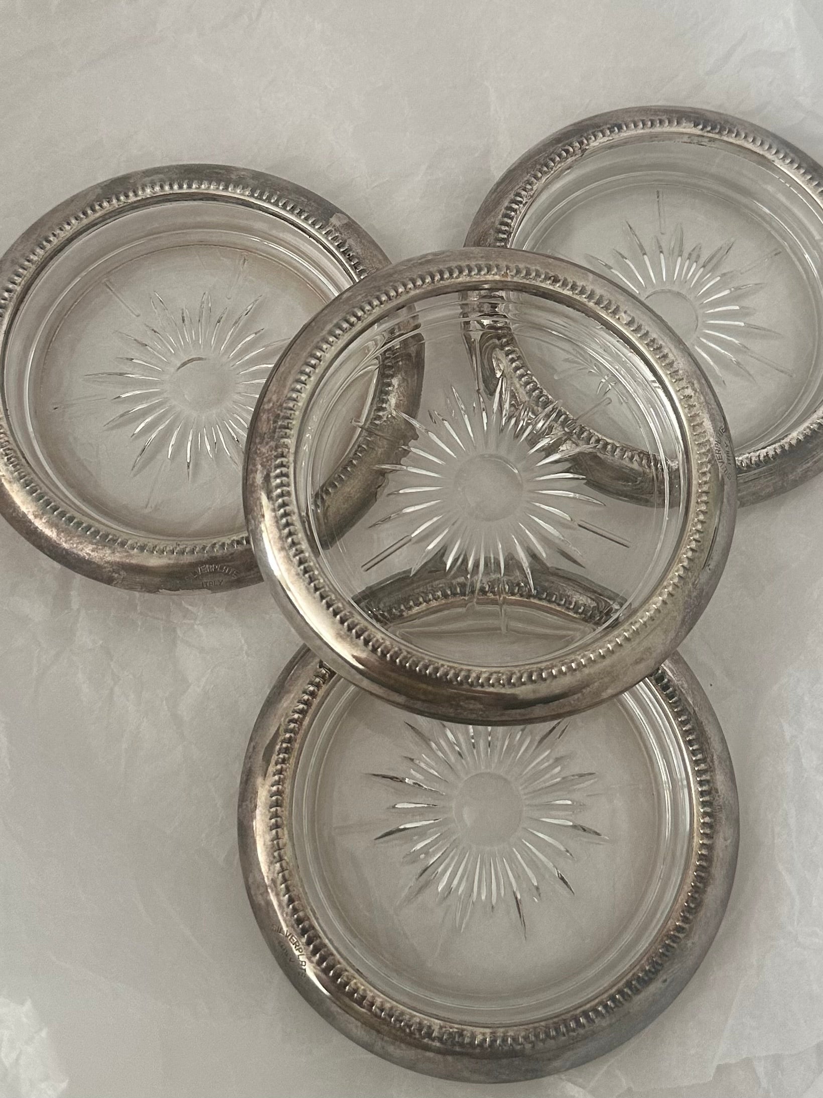 Set of 4 Vintage Italian Silver-Plated Coasters